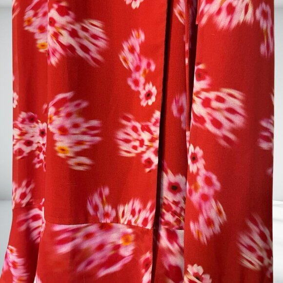 All Saints Dela Jasmine Red Floral True Wrap Midi Dress Ruffle US 8 - Picture 10 of 15